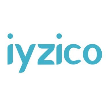 The light blue 'iyzico' logo on a white background was presented as a studio shot with a simple and minimalist aesthetic.