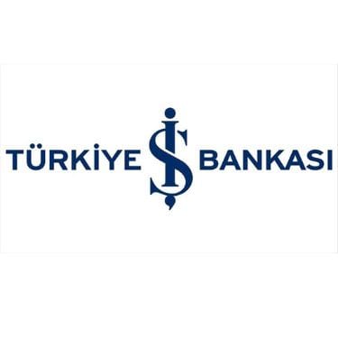 The blue Türkiye İş Bankası logo on a white background is presented in a minimalist packshot studio shot style.