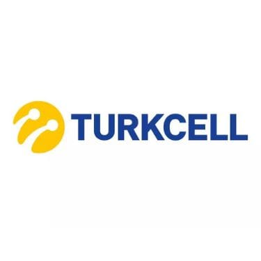 Simple, modern white background style corporate logo with yellow circular emblem and blue TURKCELL text on white background.