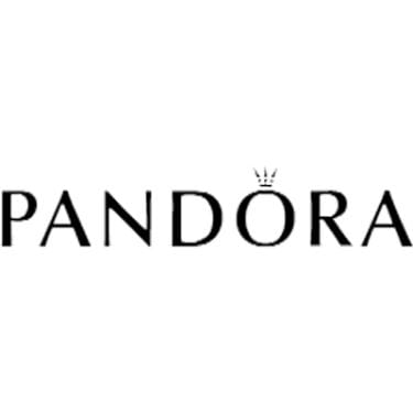 Black Pandora logo on white background, subtle typography and crown detail; minimalist packshot style product shot.
